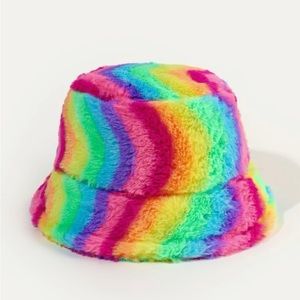 Rainbow Fuzzy Bucket Hat